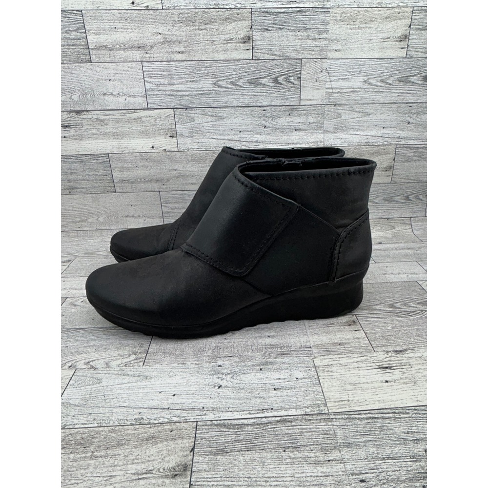 Clarks Cloudsteppers Sillian Tino Black Ankle Boots Womens 11 M Low Wedge Zip - Picture 5 of 13